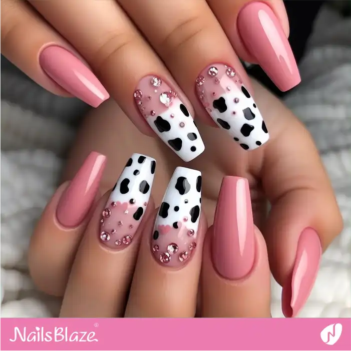 Dalmatian Print Nails Rhinestone Design | Animal Print Nails - NB2002